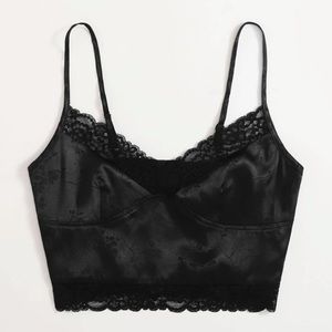 black floral lace trim cami top